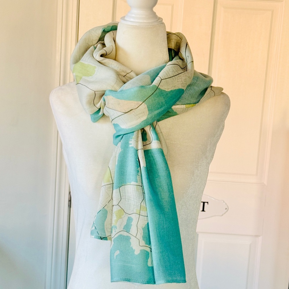 NEW with TAGS Elegant Wrap with map of Aquidneck Island, Newport Rhode Island